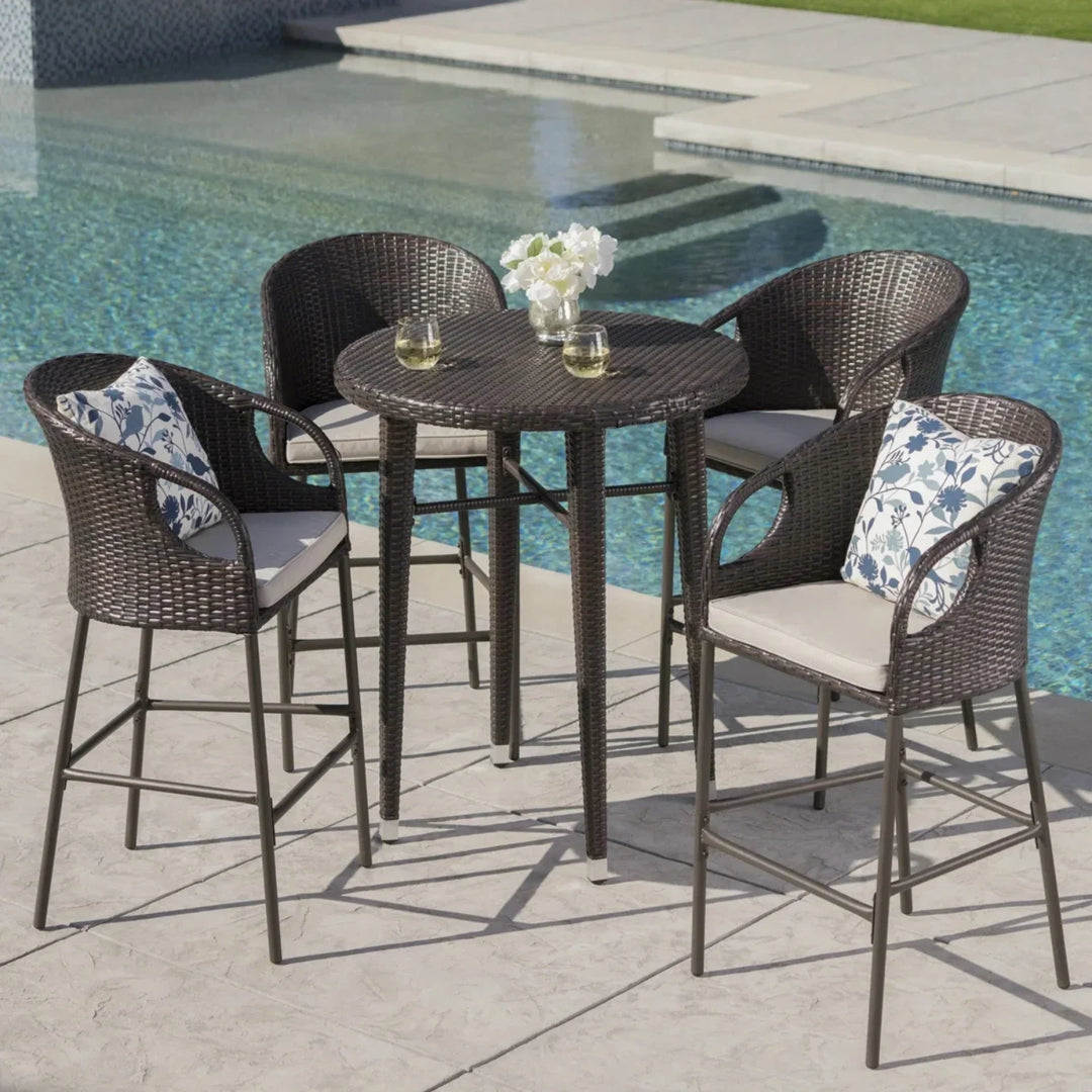 Amaris 5 Piece Outdoor Wicker Bar Set with High Top Table