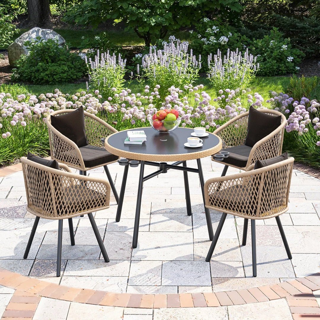 Alux Outdoor Patio Seating Set 4 Chairs and 1 Table Set (Tan + Black)