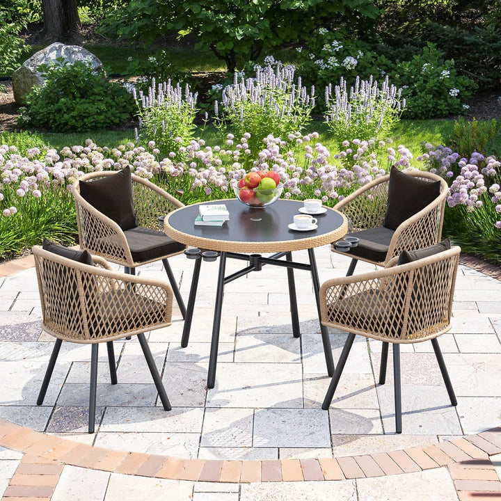 Alux Outdoor Patio Seating Set 4 Chairs and 1 Table Set (Tan + Black)