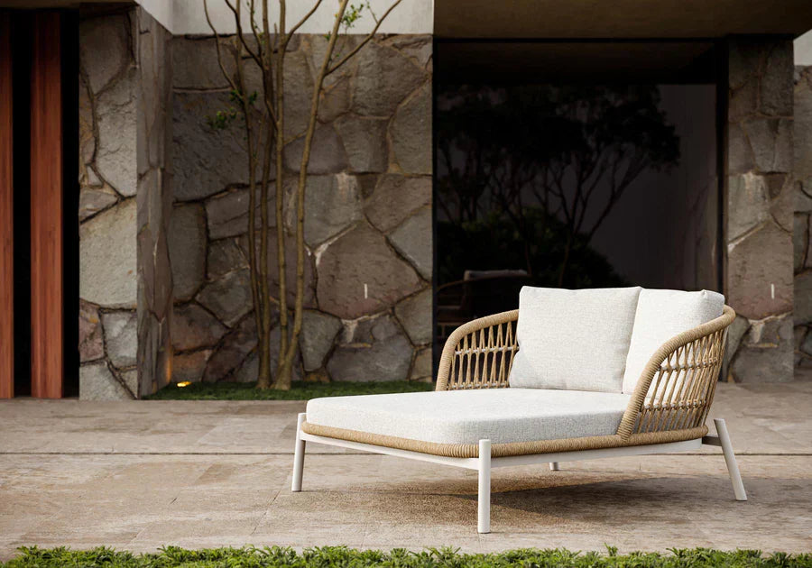 Ecer Outdoor Poolside Sunbed With Cushion Daybed Braided & Rope