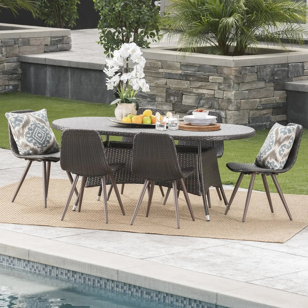 Ikram Outdoor All-Weather Resistant Rattan Wicker 7-Piece Dining Set