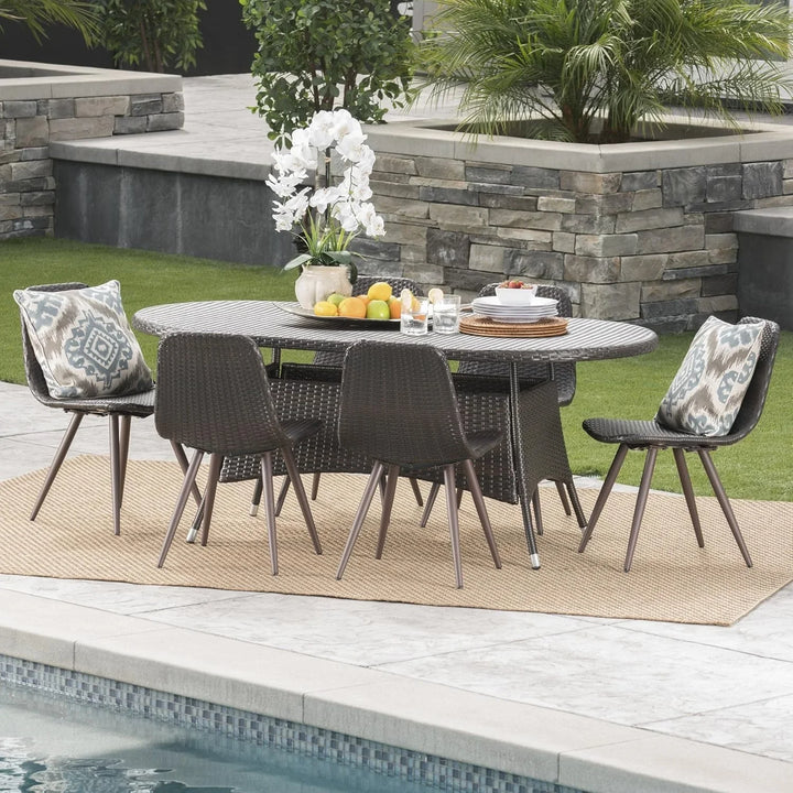 Ikram Outdoor All-Weather Resistant Rattan Wicker 7-Piece Dining Set