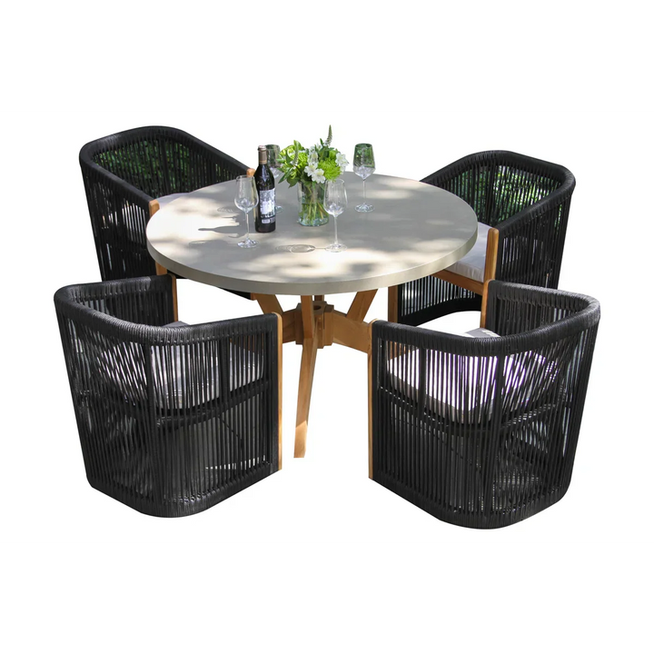 Issoro Outdoor Garden Patio Dining Set 4 Chairs and 1 Table Set (Black) Braided & Rope
