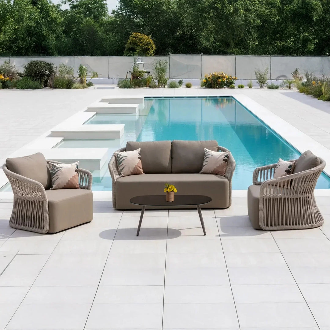 Aurelia 4-Piece Outdoor Braid & Rope Sofa Set (Beige & Dark Cream)