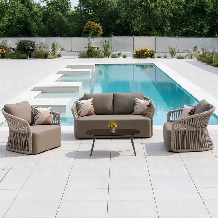 Aurelia 4-Piece Outdoor Braid & Rope Sofa Set (Beige & Dark Cream)