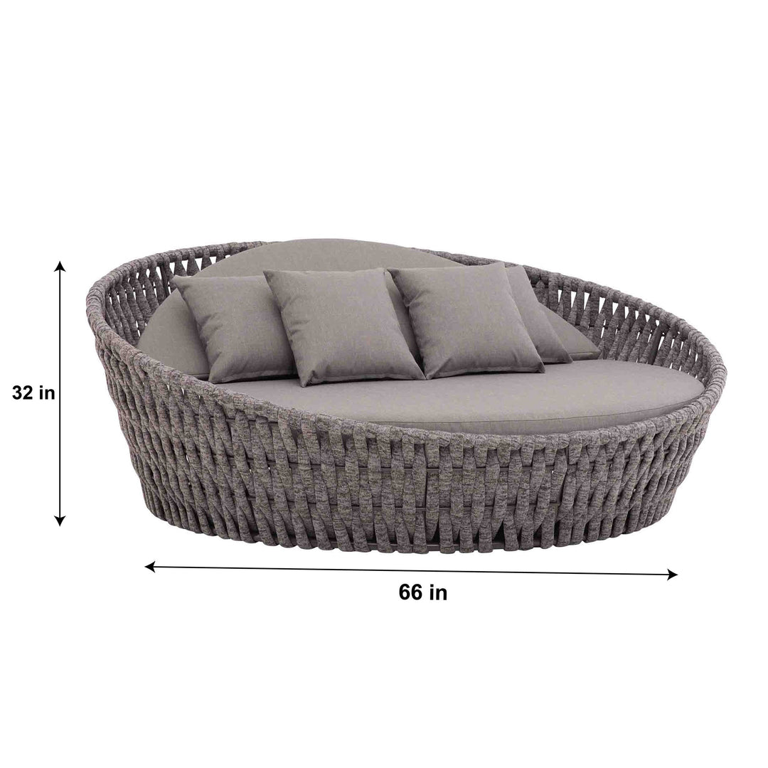 Cleri Outdoor Poolside Sunbed With Cushion Daybed (Dark Grey) Braided & Rope