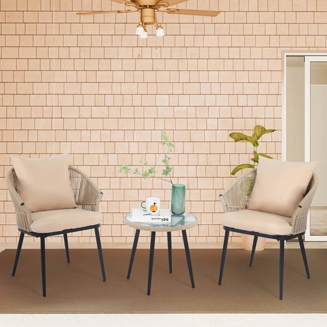 Veras Outdoor Patio Seating Set 2 Chairs and 1 Table Set Braided & Rope