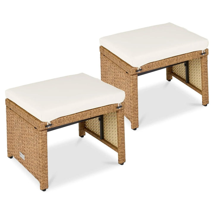 Liyana Set of 2 Wicker Ottomans, Multipurpose Outdoor Furniture