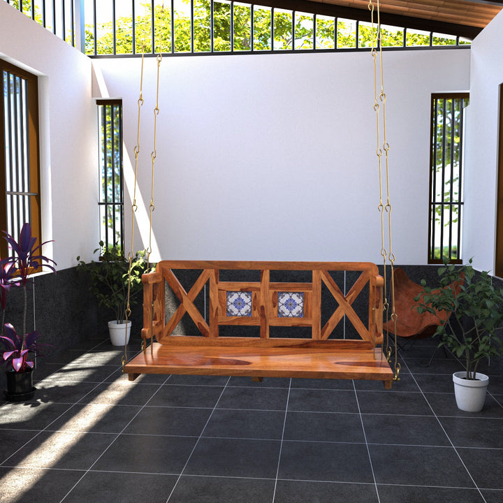 Hiya Modern Castle Style Tile Fitted Wooden Handmade Swing for Home