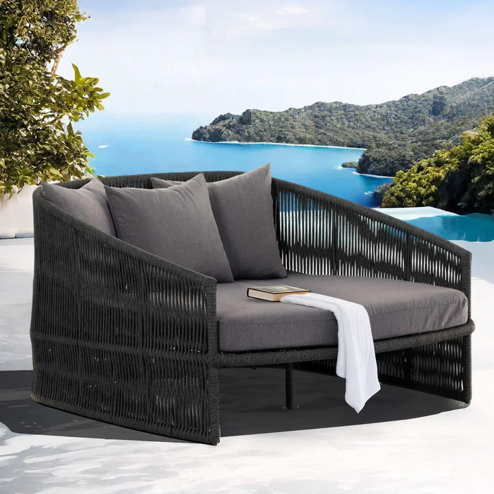 Elowen Outdoor Rope Braided Patio Furniture Daybed (Grey)