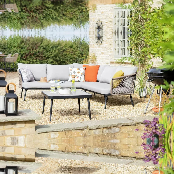 Genevieve Outdoor L-Shape All Weather Handwoven Rope Sofa Set