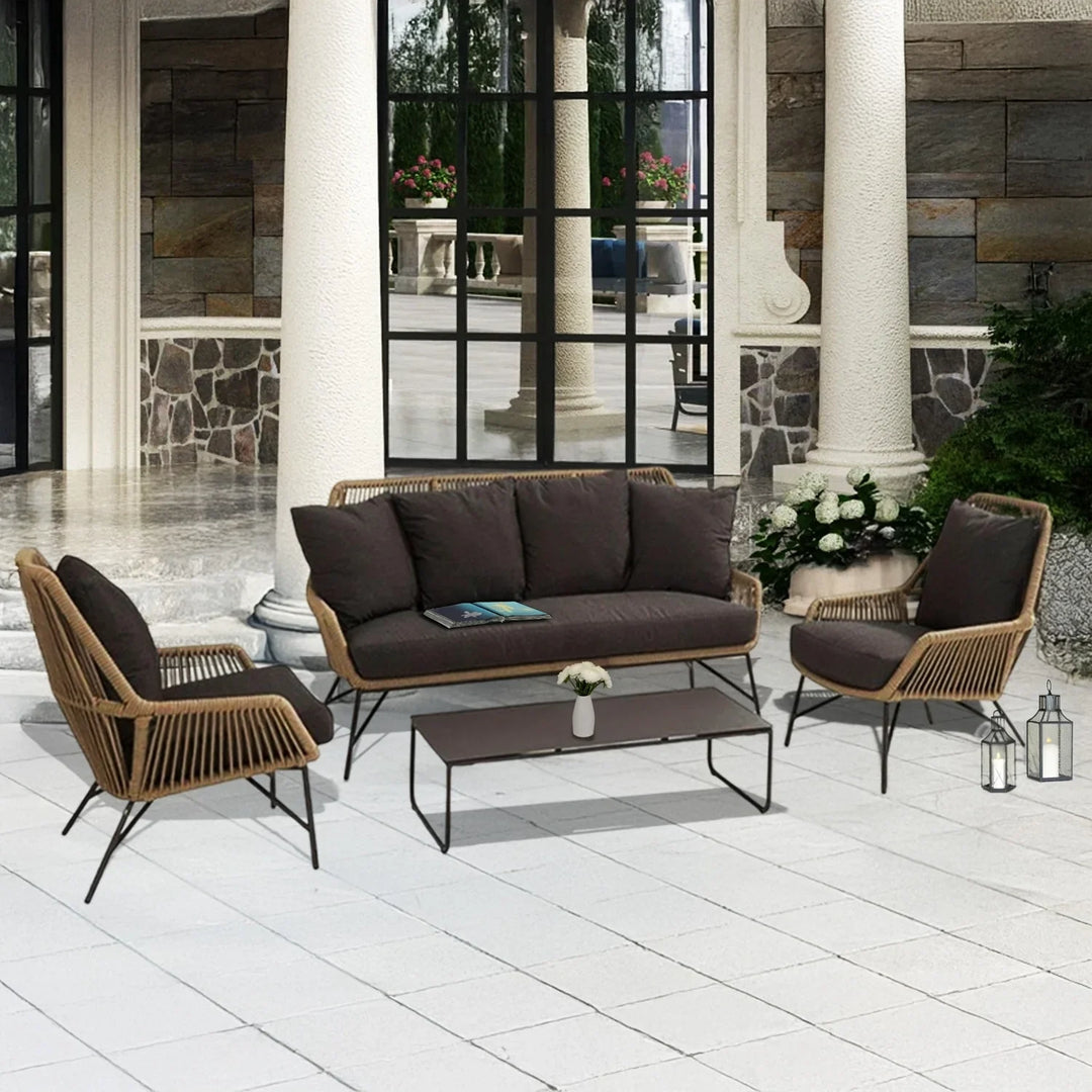 Sophie 4-Piece Outdoor Rope Patio Conversation Loveseat Furniture