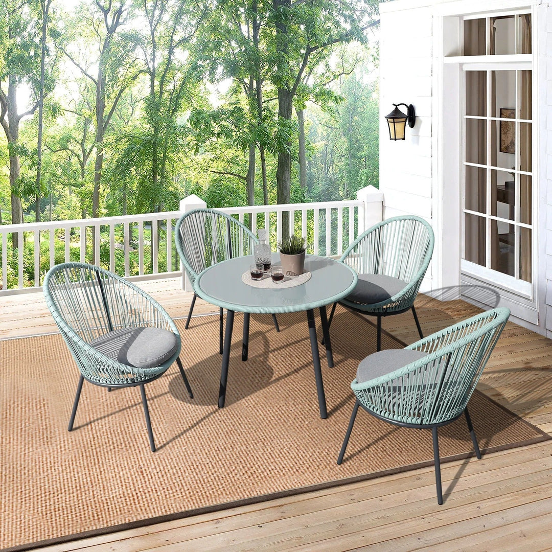 Piel Outdoor Patio Seating Set 4 Chairs and 1 Table Set (Turquoise)