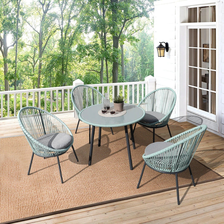 Piel Outdoor Patio Seating Set 4 Chairs and 1 Table Set (Turquoise)