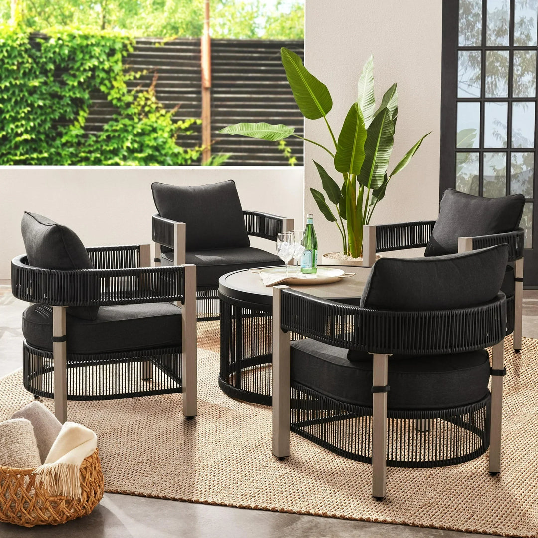 Espira Outdoor Patio Seating Set 4 Chairs and 1 Table Set (Black)