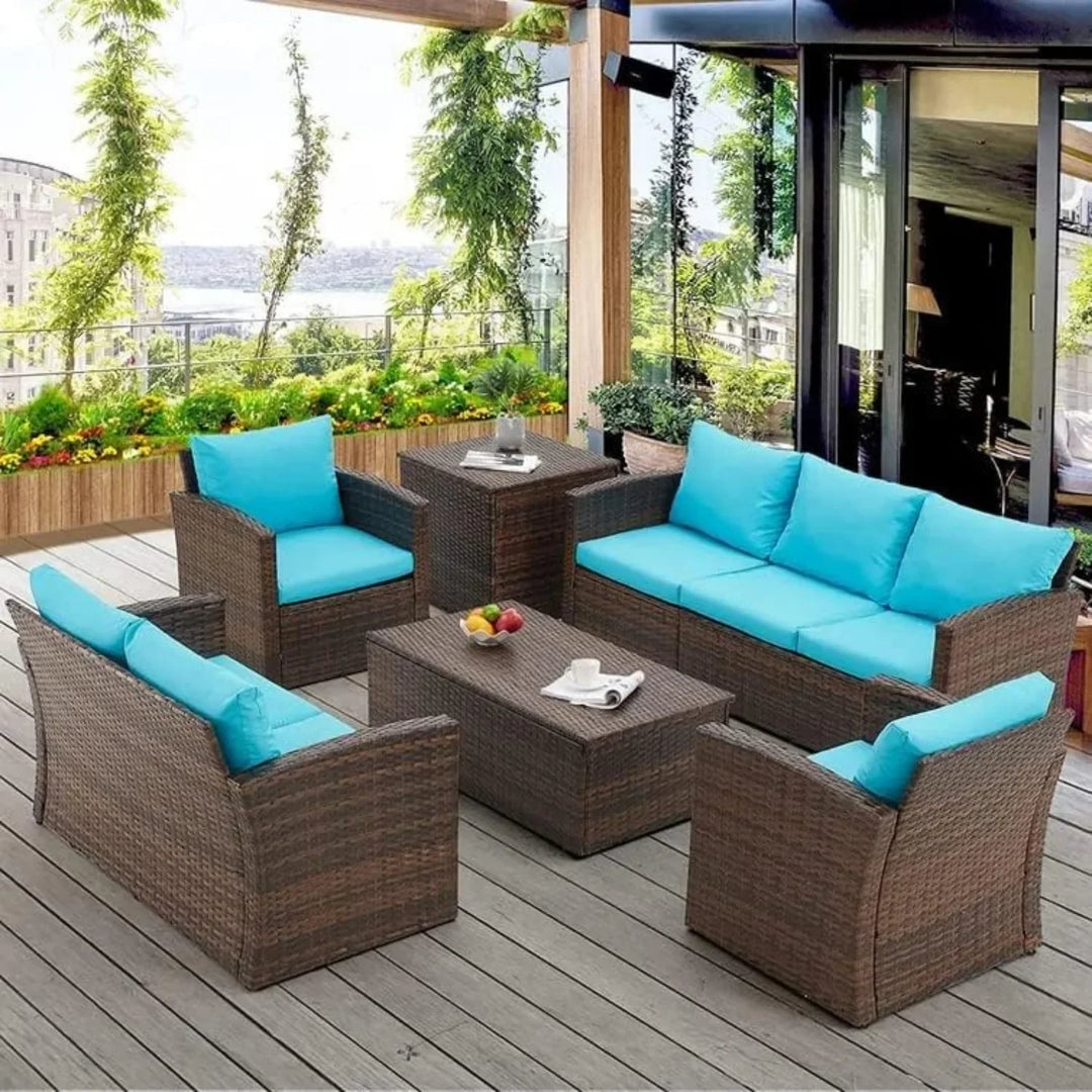 Radhani Outdoor 7-Seater Wicker Sectional Sofa Set