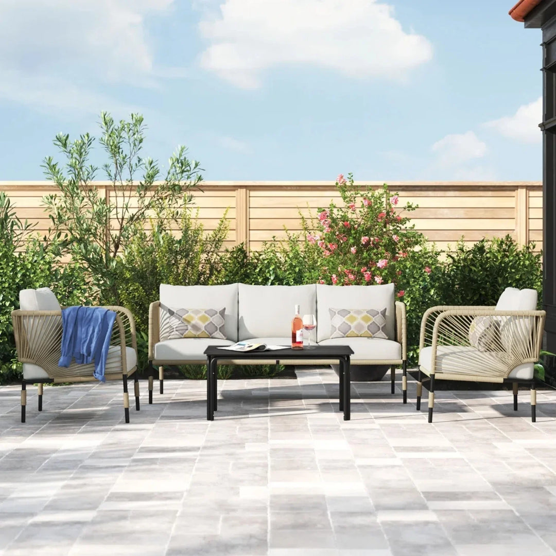 Amoura Outdoor Rope 5-Seater Sofa Set With Glass Top Table