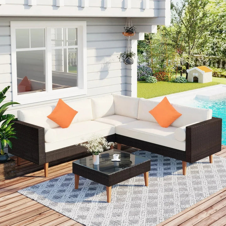 Manuela 3-Pieces Outdoor Wicker  L-Shape Sofa Set