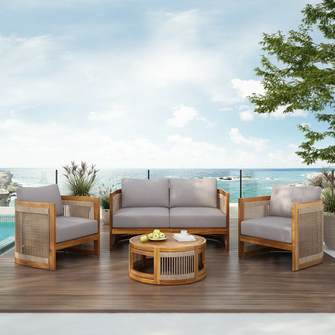 Exano Outdoor Sofa Set 2 Seater, 2 Single seater and 1 Center Table Braided & Rope