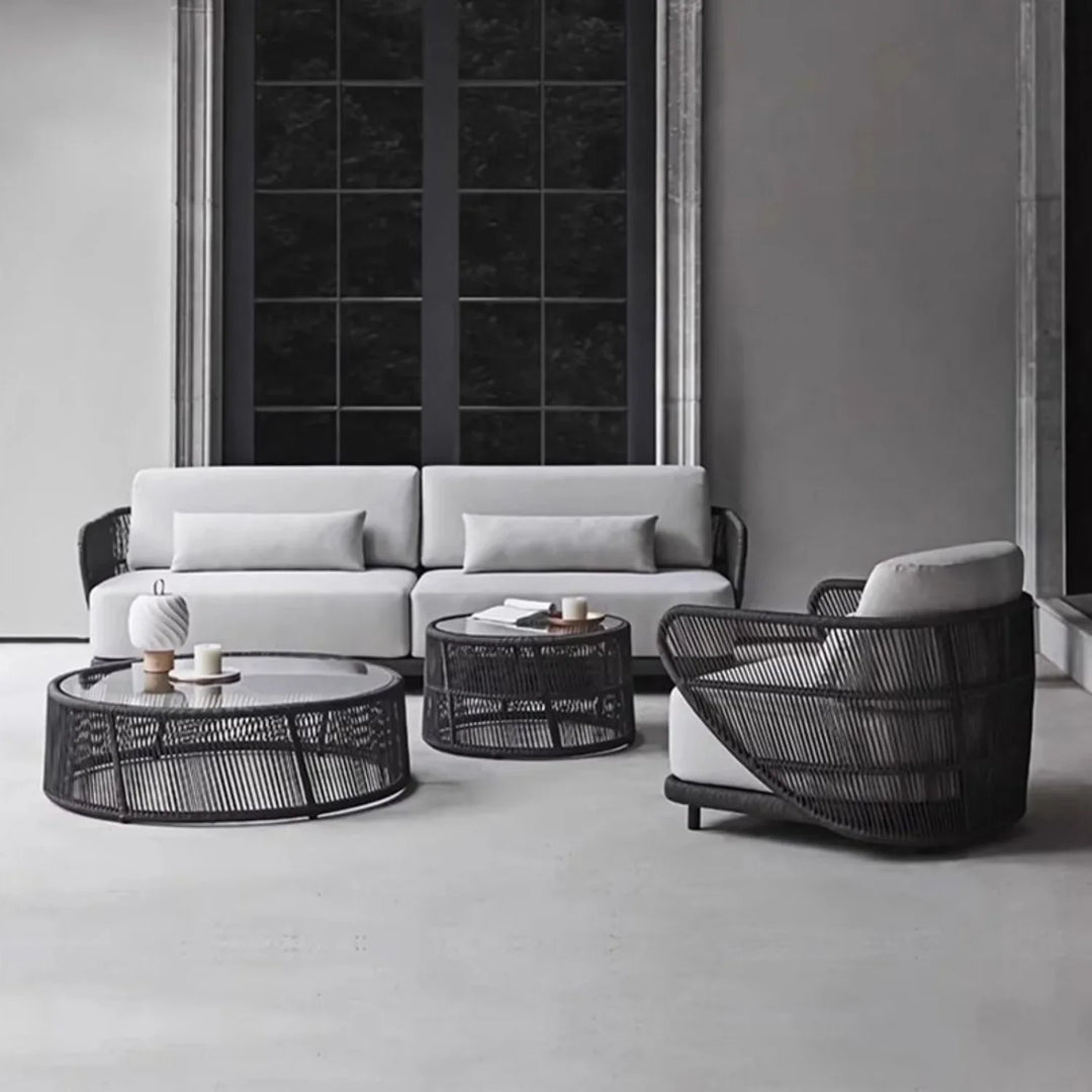 Laken Outdoor Rope 4 Seater Sofa Set With Glass Top Tables