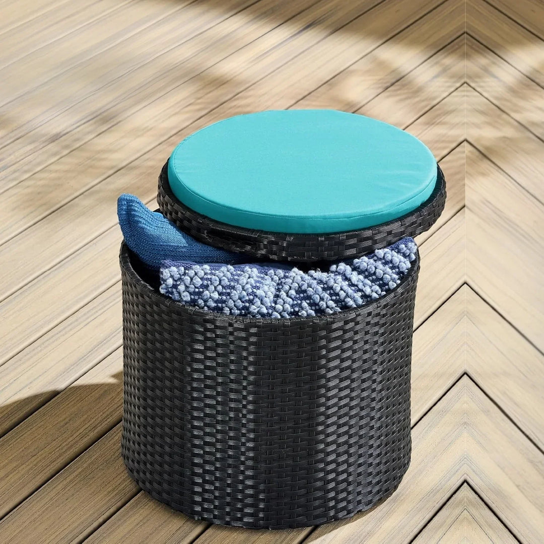 Round Wicker Ottoman for Patio & Backyard