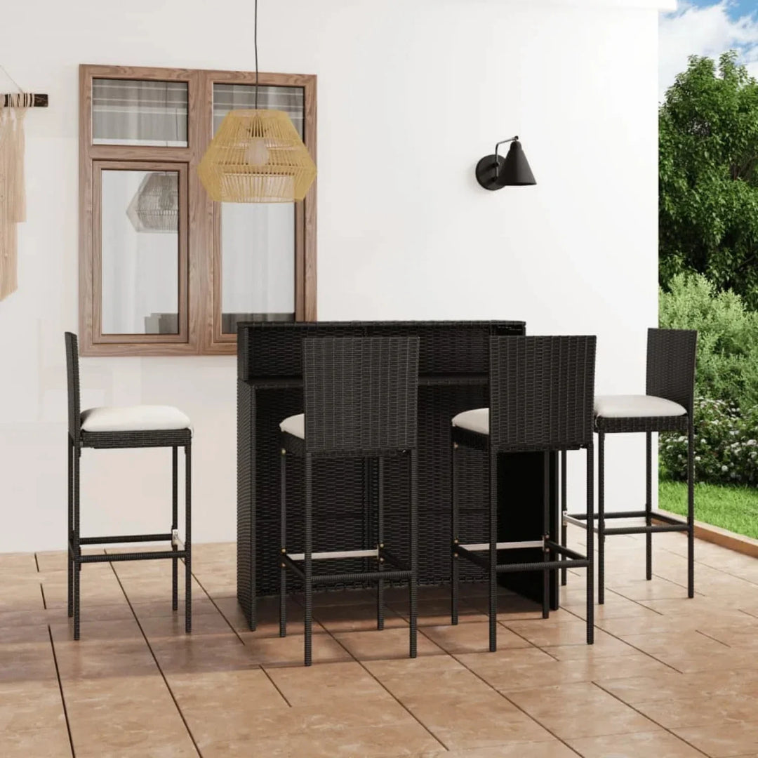 Qing 5-Piece Outdoor Rattan Wicker Bar Set with Wicker Top Table