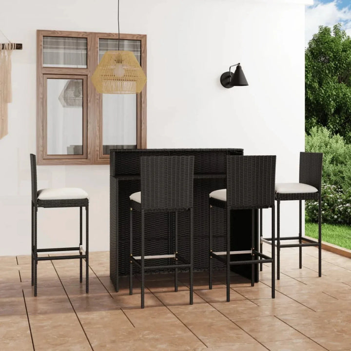 Qing 5-Piece Outdoor Rattan Wicker Bar Set with Wicker Top Table