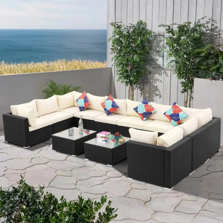 Stefania 6-Piece Outdoor Wicker Sofa Set (Black/Cream)