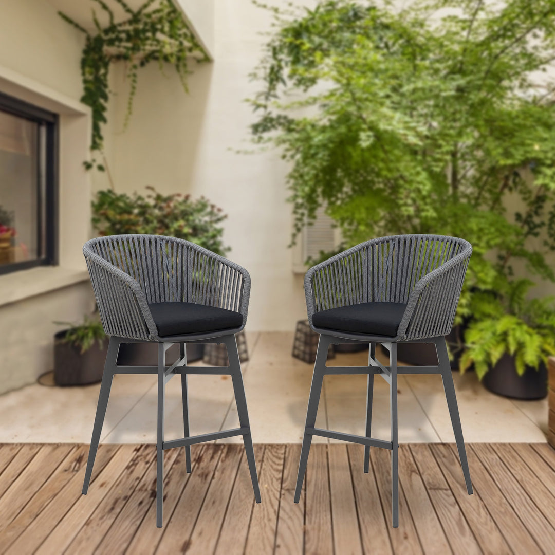 Esen Outdoor Patio Bar Chair 2 Chair For Balcony Braided & Rope (Dark Grey)