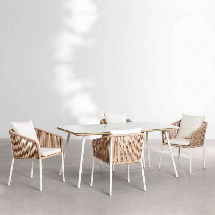 Alejandra 5-Piece Outdoor Patio Dining Set With Rattan Chairs & Glass-Top Table