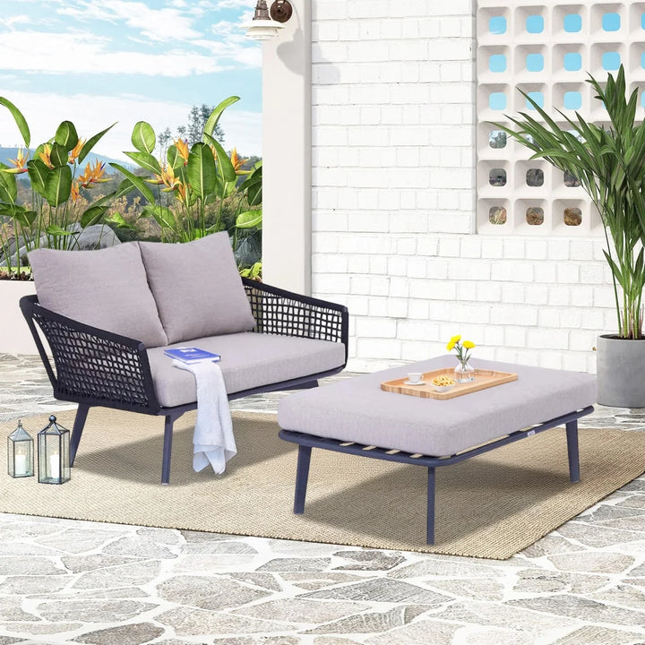 Lumi 2-Piece Outdoor Rope Loveseat Sofa With Ottoman