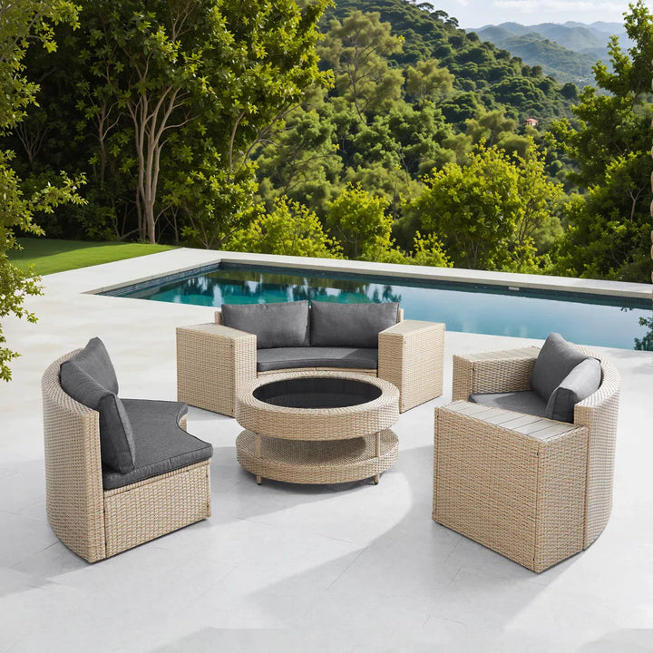 Orca Outdoor Patio Sofa Set 6 seater and 1 Center Table (Light brown)