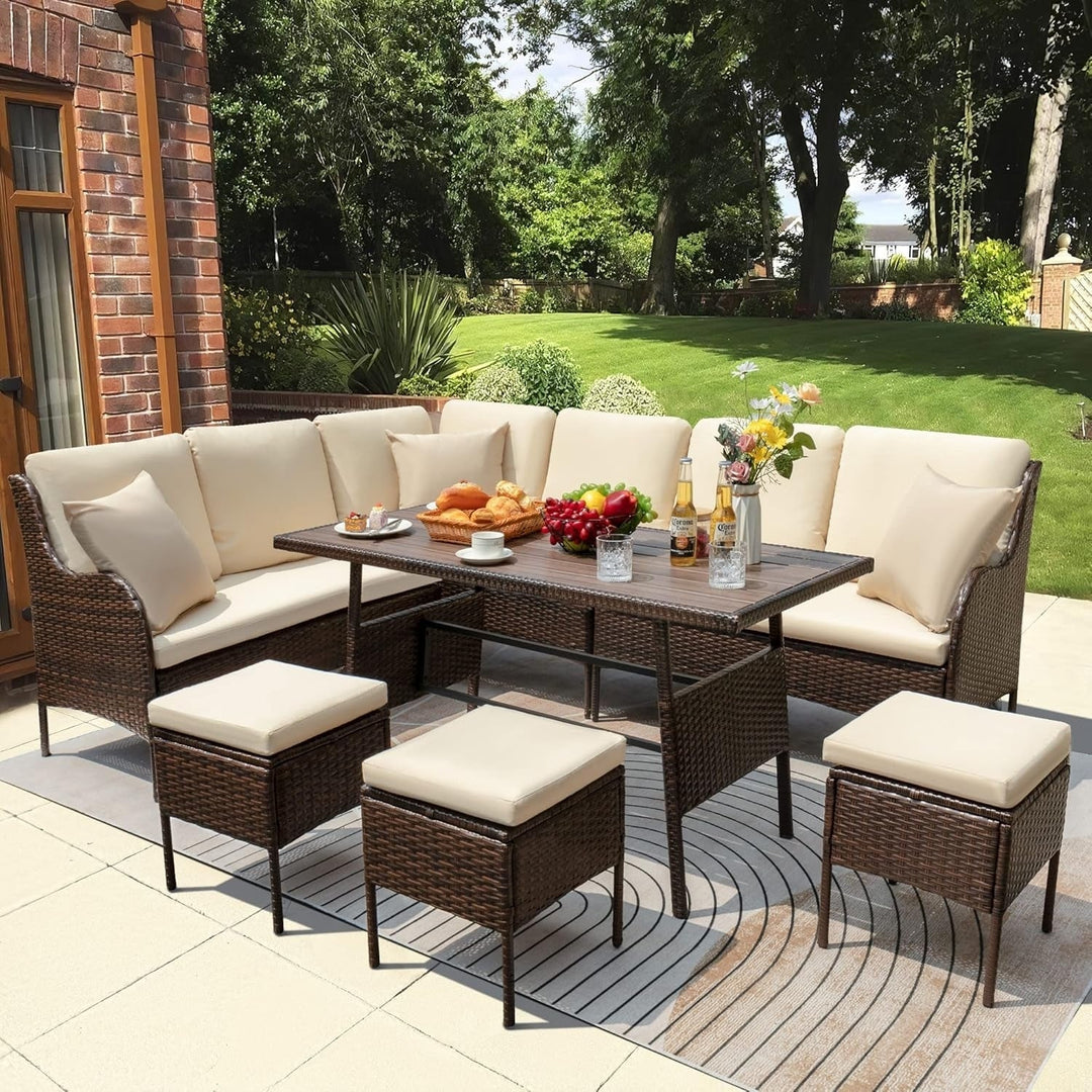 Lei 6 Piece Outdoor Patio Furniture Set (Dark Brown & Cream)