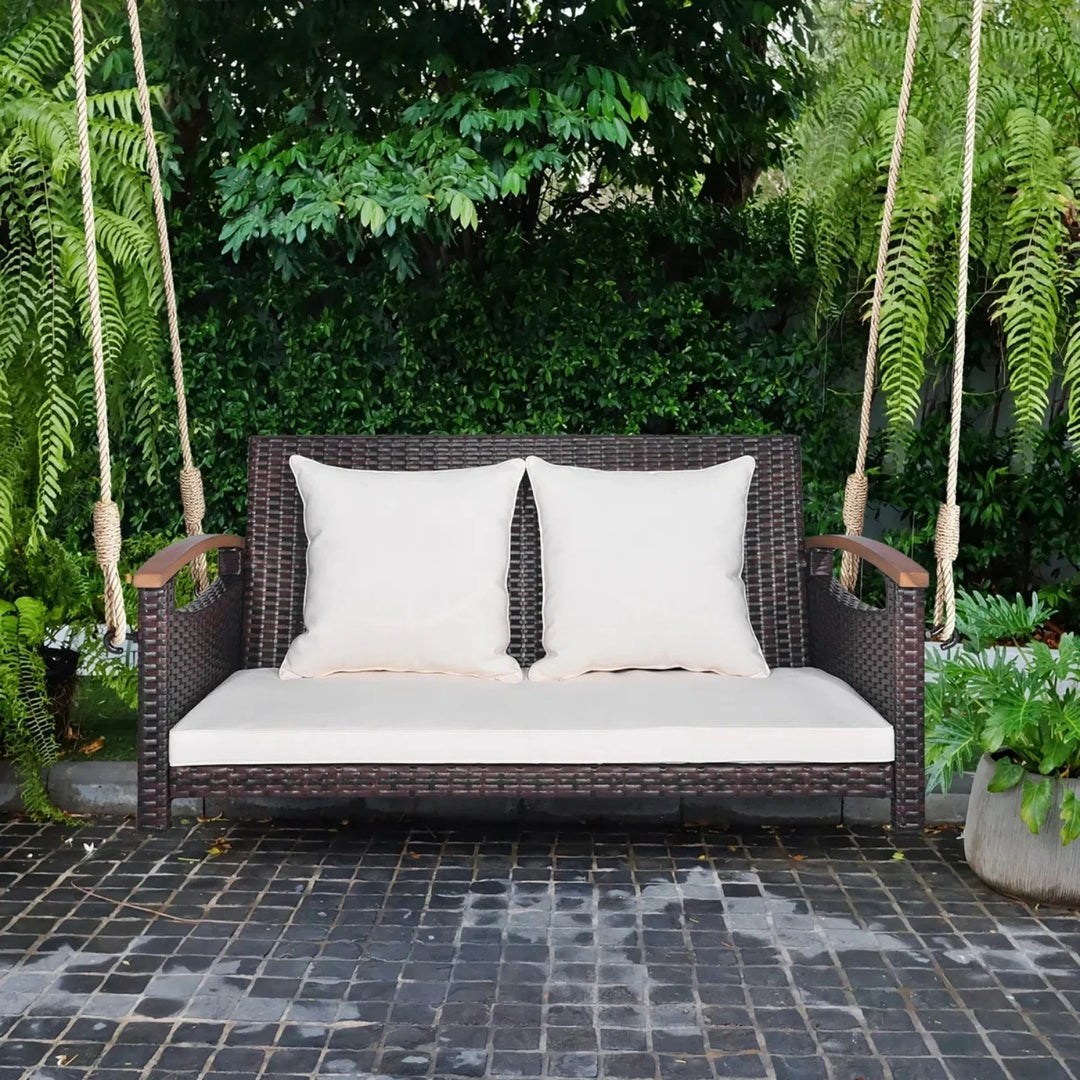 Afaf Outdoor Dark Brown Rattan Wicker Two Seater Sofa Swing
