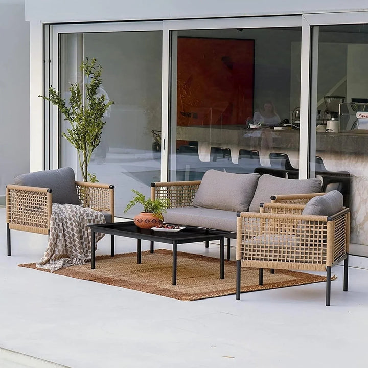 Kaia Outdoor Rope 4 Piece Sofa Set (Beige & Grey)