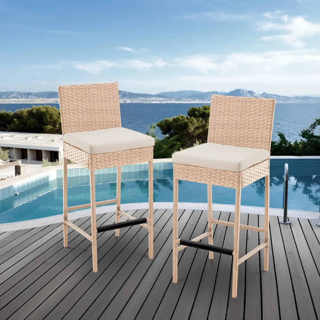 Sybille Outdoor Rattan Wicker Bar Chairs Set of 2