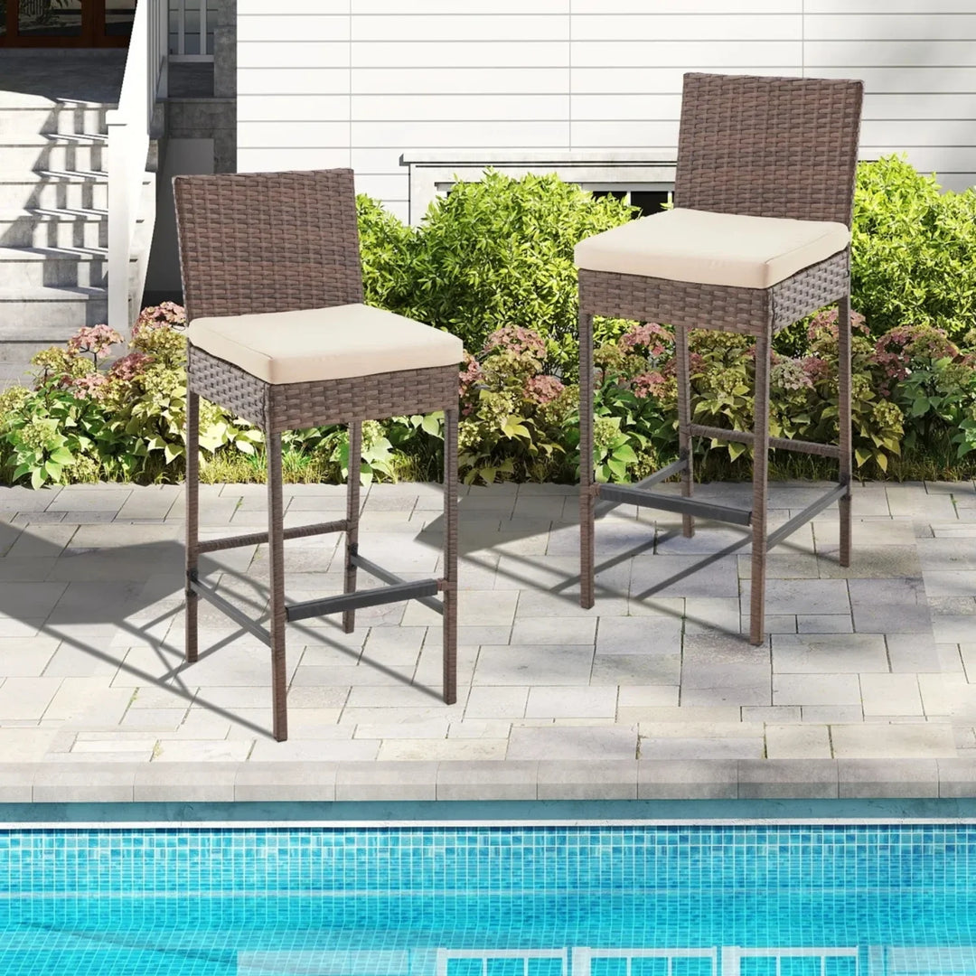 Ursula Outdoor Rattan Wicker Bar Chairs Set of 2