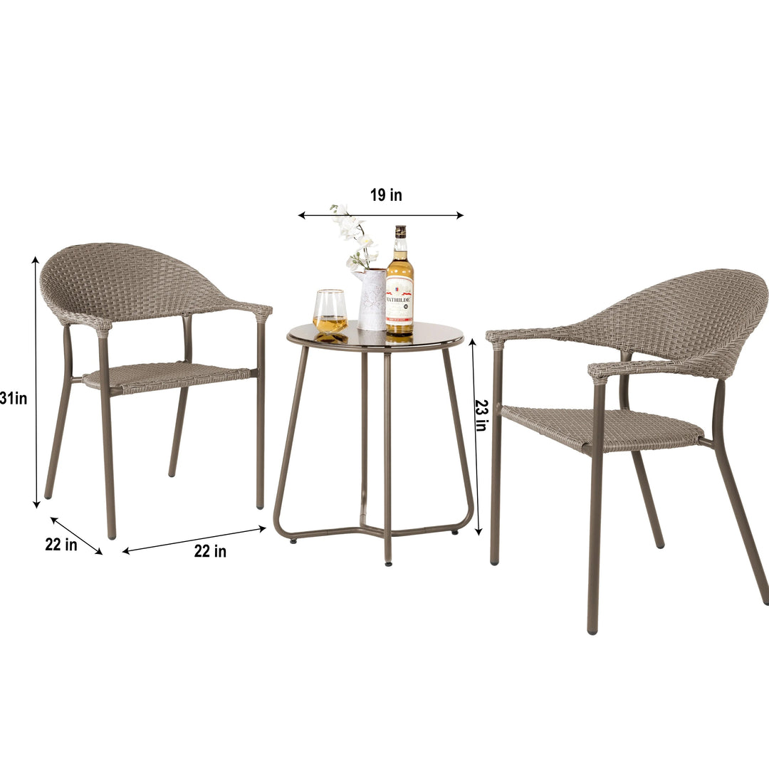 Ulli Outdoor Patio Seating Set 2 Chairs and 1 Table Set (Brown)