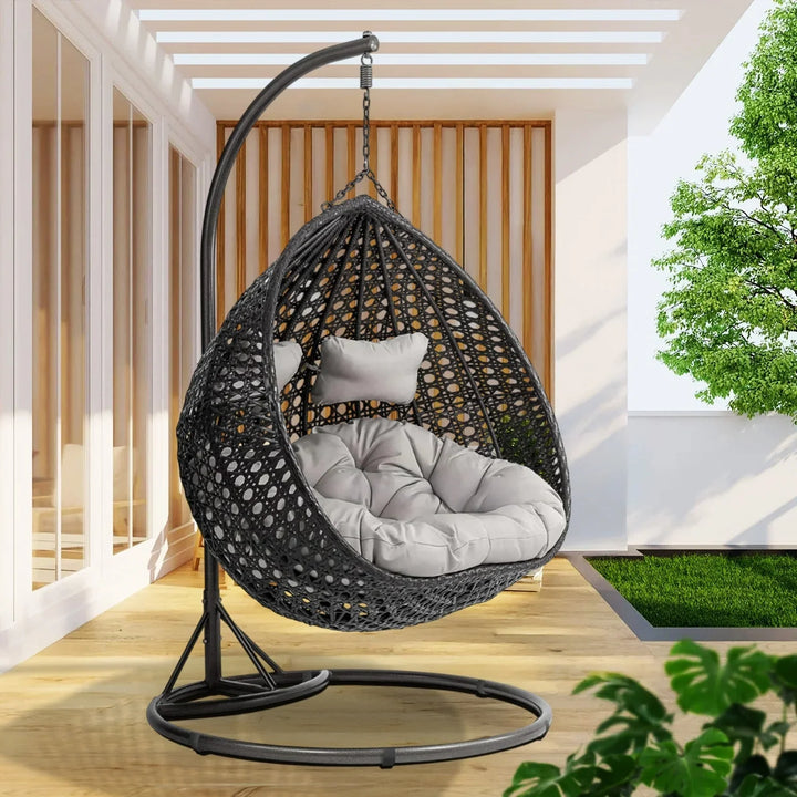 Hai Double Seater Rattan & Wicker Swing (Black & Grey)