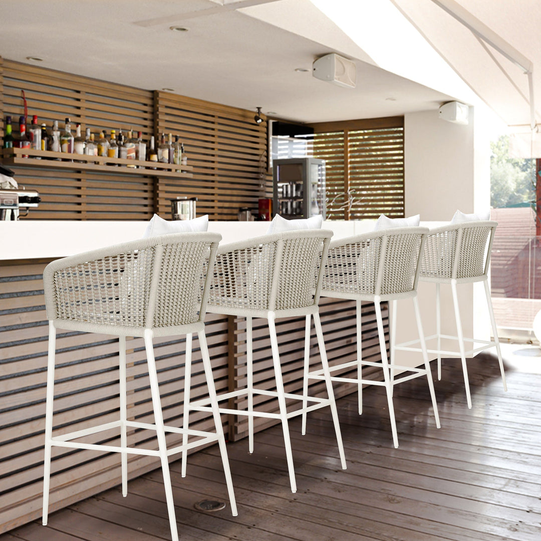 Sezgin Outdoor Patio Bar Chair 2 Chair For Balcony Braided & Rope (Ivory)