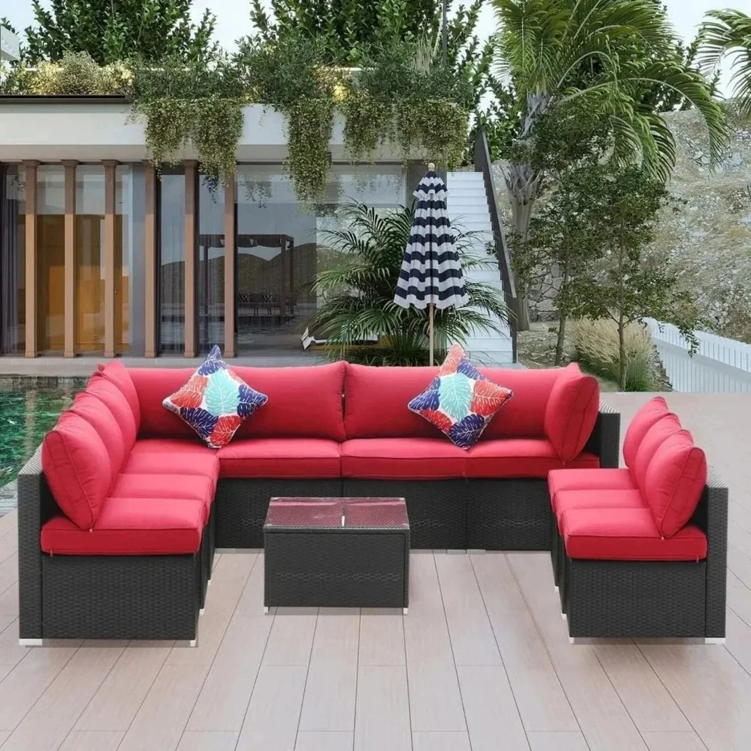 Thanaa Outdoor Garden Conversation Sofa Set (Black/Red)