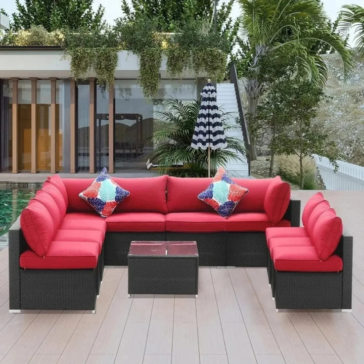 Thanaa Outdoor Garden Conversation Sofa Set (Black/Red)