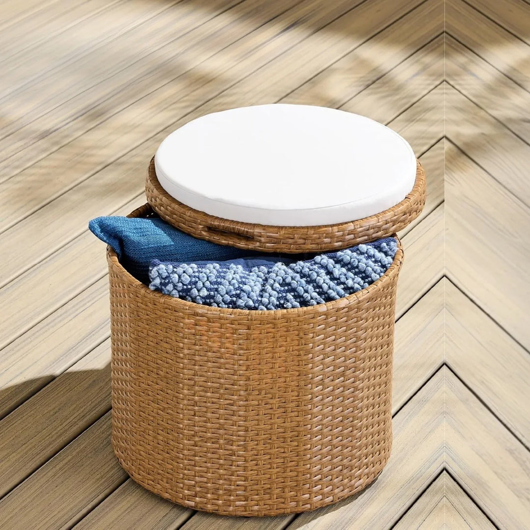 Round Wicker Ottoman for Patio & Backyard