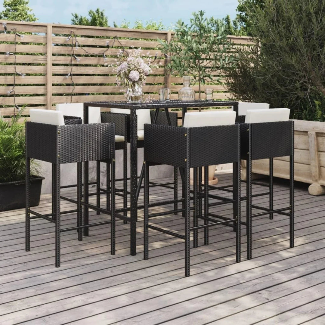 Lupe 7-Piece Outdoor Rattan Wicker Bar Set with Glass Top Table
