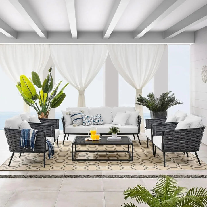 Tomoko 6-Piece Outdoor Rope Sofa Set (Grey & White)