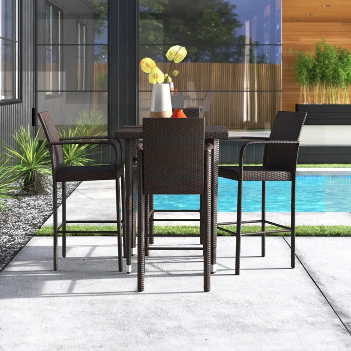 Pauline 5-Piece Outdoor Rattan Wicker Bar Set with Wicker Top Table