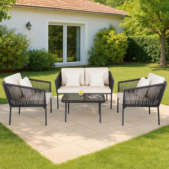 Pranavi Outdoor 4 Seater Rope Sofa Set