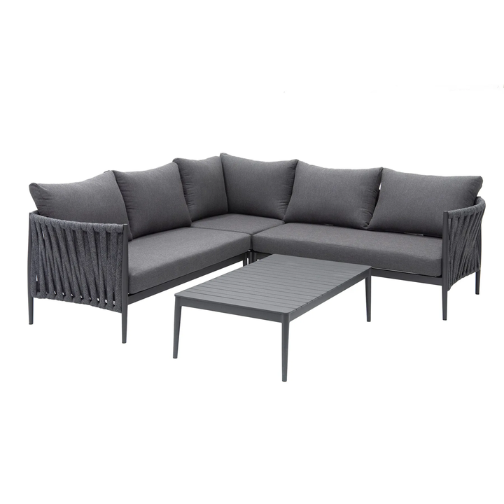 Fabian Outdoor Garden Balcony Sofa Set 5 Seater and 1 Center Table Set, Braid & Rope (Dark Grey)