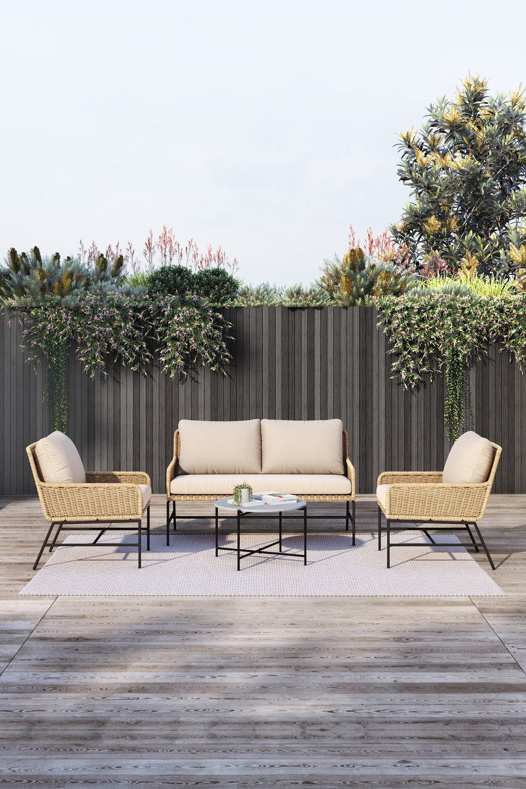 Eloise Outdoor Garden Balcony Sofa Set 2 Seater, 2 Single seater and 1 Center Table Set (Tan)