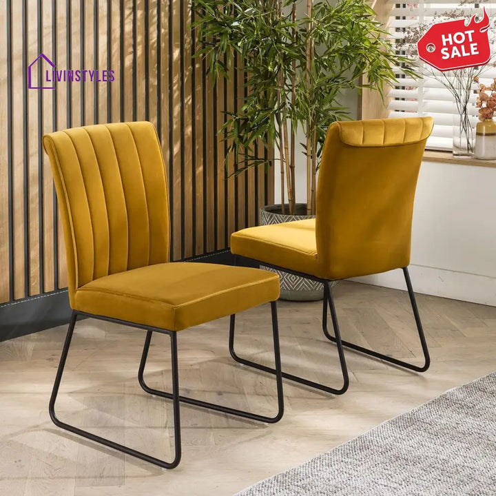 2 Amber Velvet Dining Chairs Mustard
